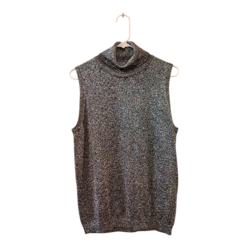 CW Clifford & Wills womens top  silver Sparkly Sleeveless Turtleneck  size L